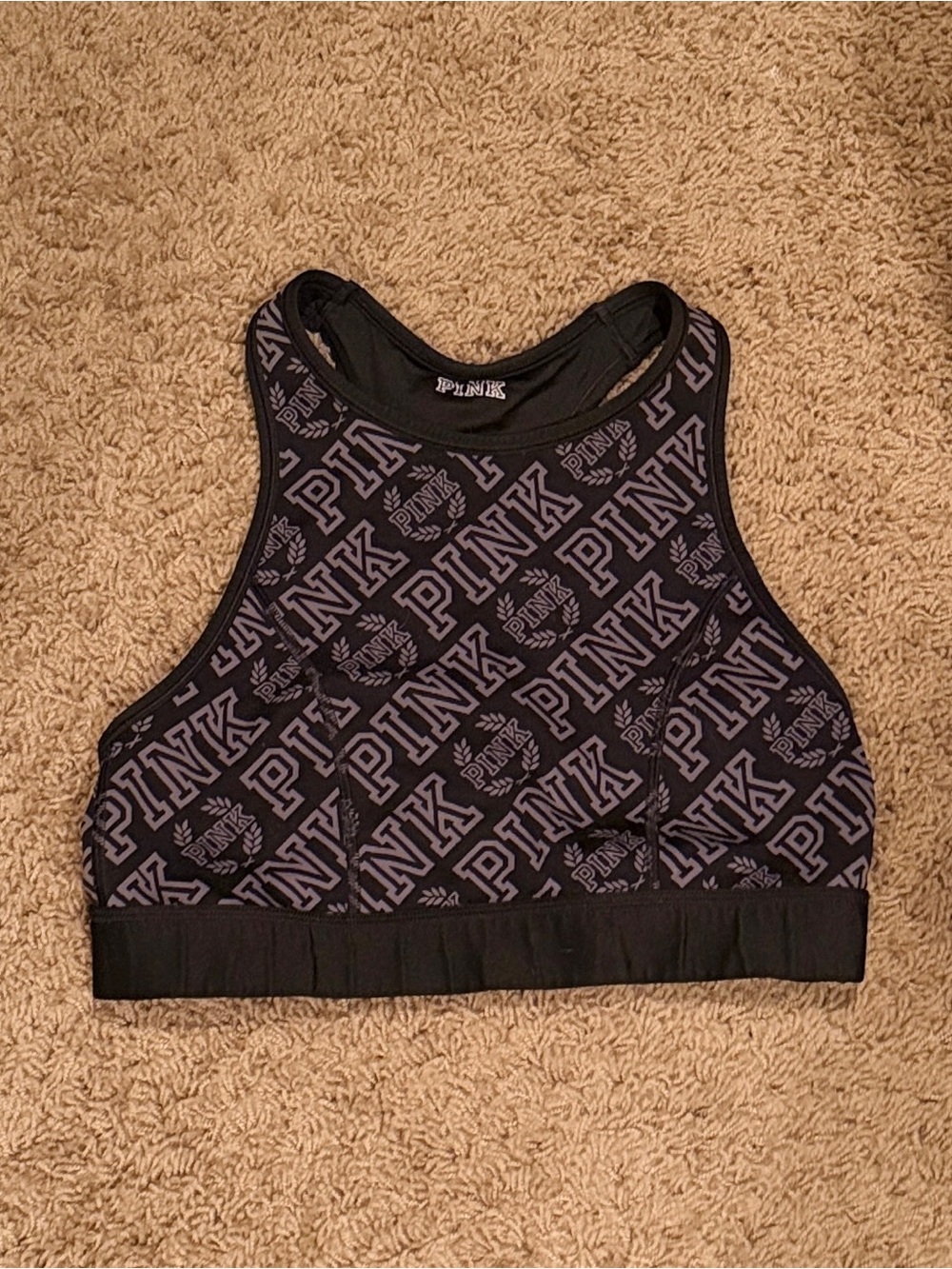 PINK Victoria's Secret Black & Gray Logo High Neck Sports Bra
